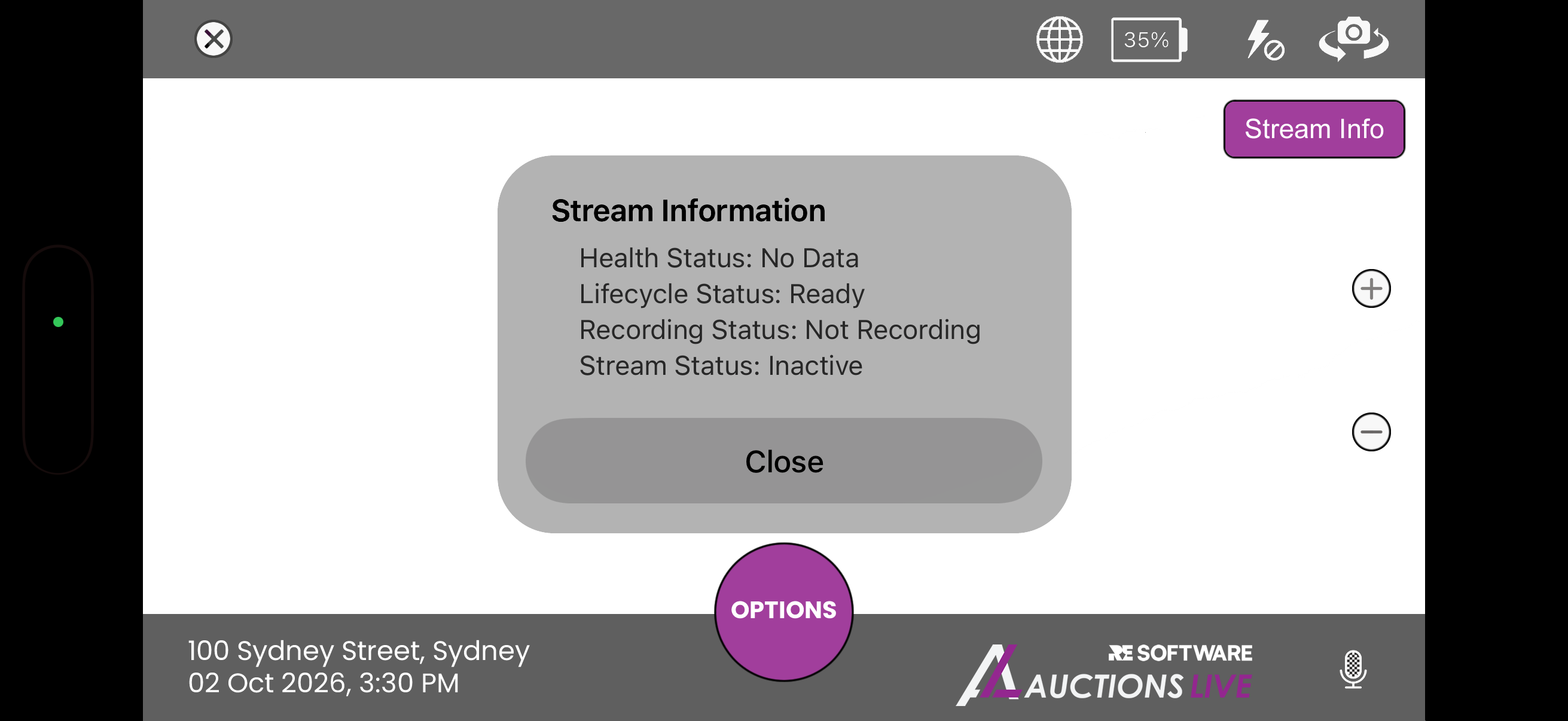 Broadcaster Stream Information screen