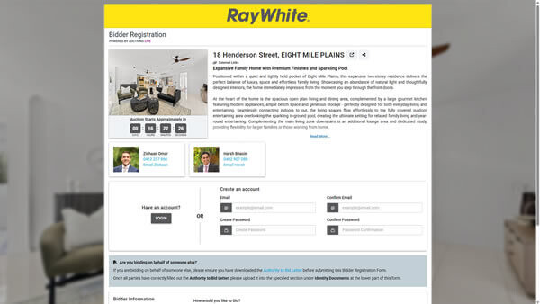 Auctions Live electronic bidder registration form