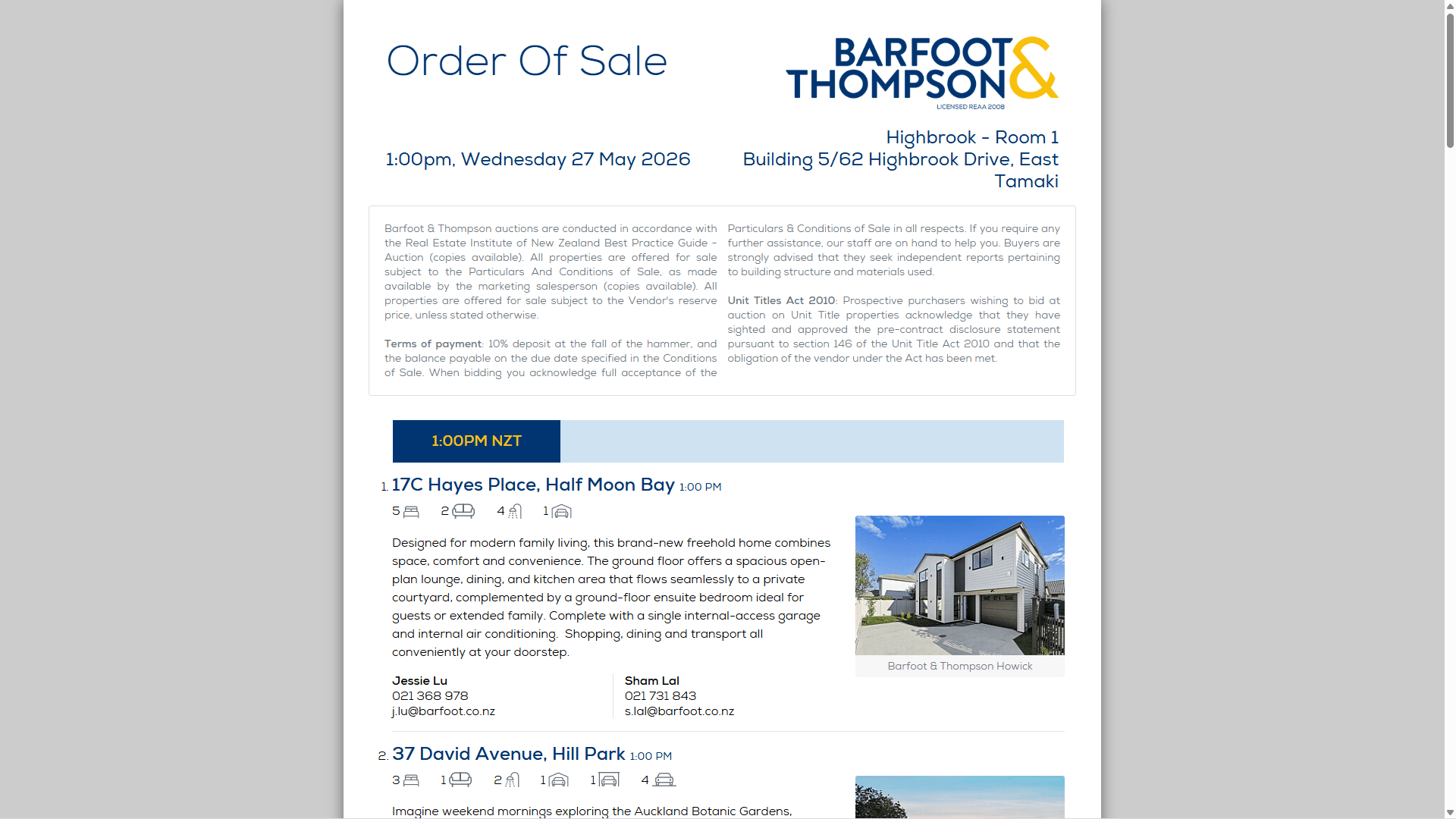 Printable & Downloadable Order of Sale PDF - Barfoot & Thompson - 2