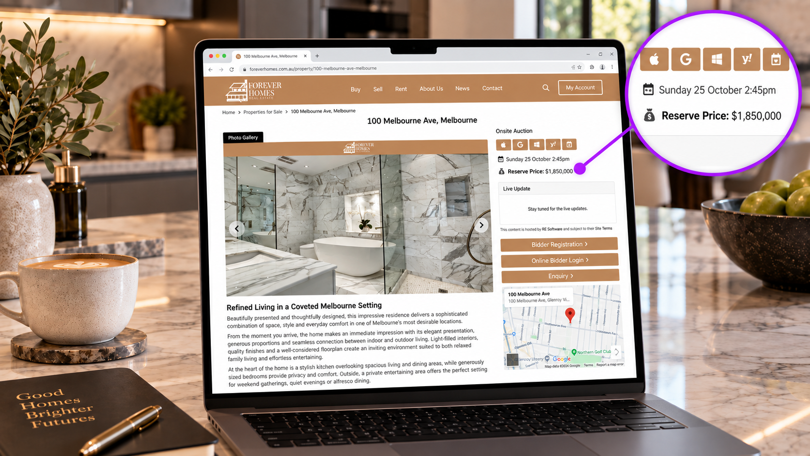 Victorian auction reserve price displayed on a real estate property listing using Auctions Live