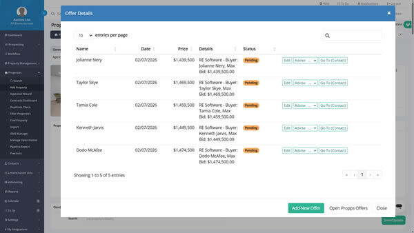 Vault CRM buyer record showing linked auction activity and highest accepted bid