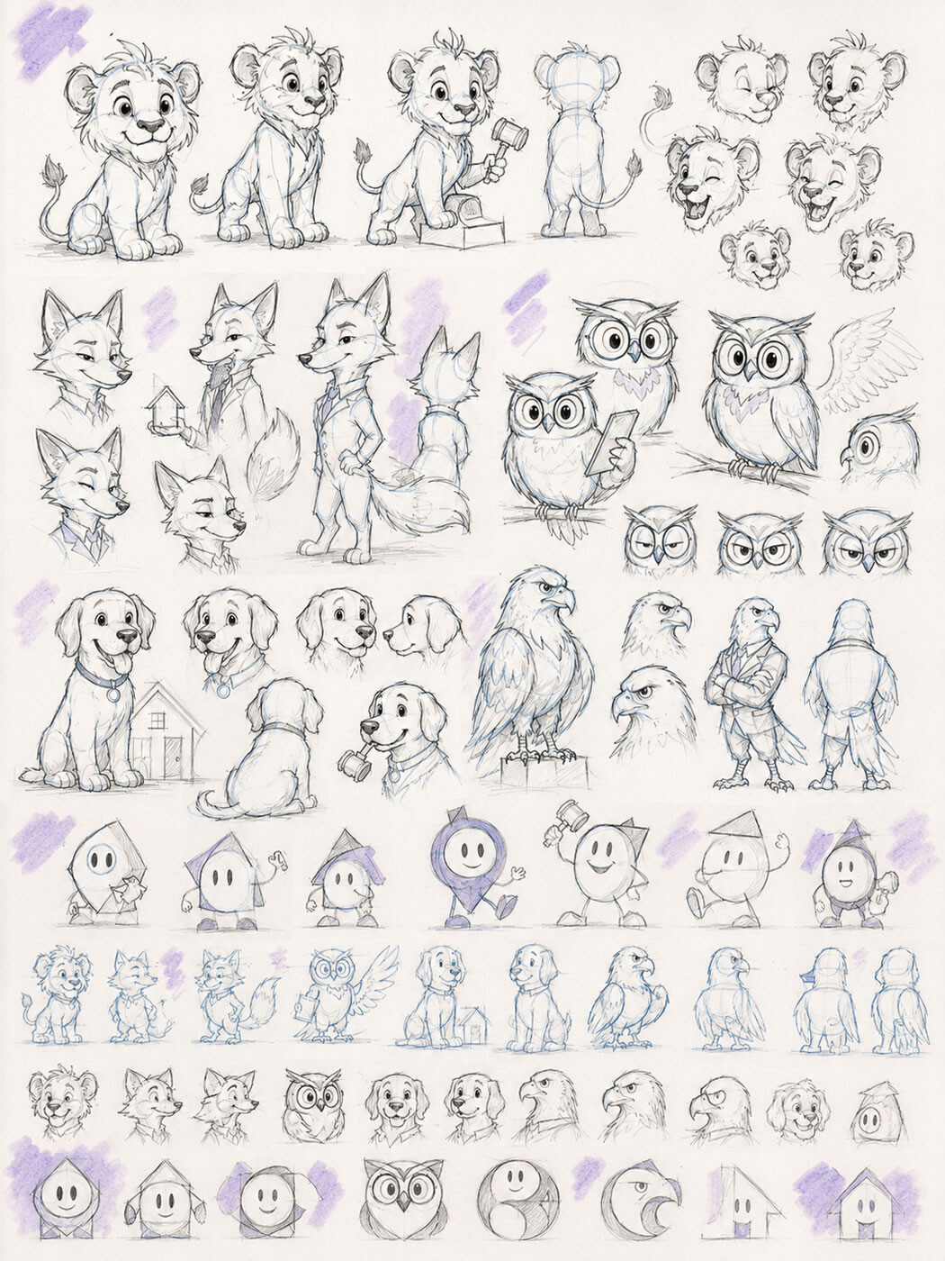 Early mascot concept exploration sketches